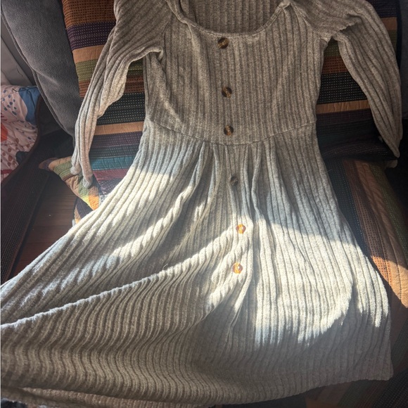 Gray Ribbed Button-Down Dress - Picture 3 of 5
